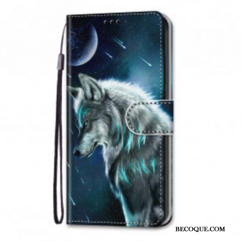 Housse Samsung Galaxy S21 Ultra 5G Loup Sous une Pluie d'Étoiles