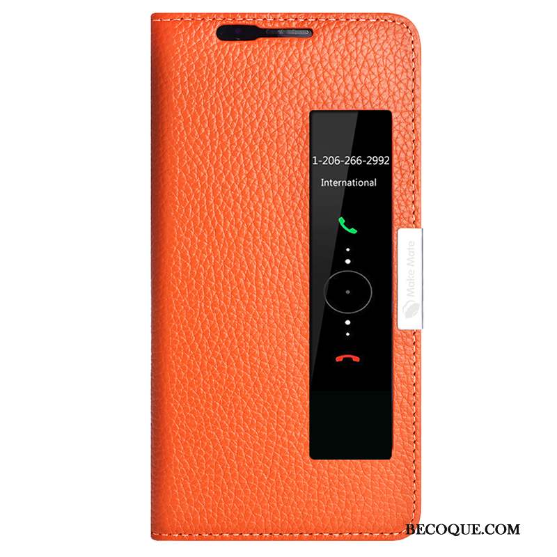 Huawei Mate 10 Pro Coque De Téléphone Étui En Cuir Orange Incassable