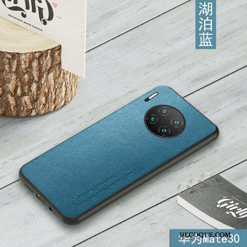 Huawei Mate 30 Incassable Cuir Véritable Bleu Tout Compris Coque De Téléphone Cuir Haut