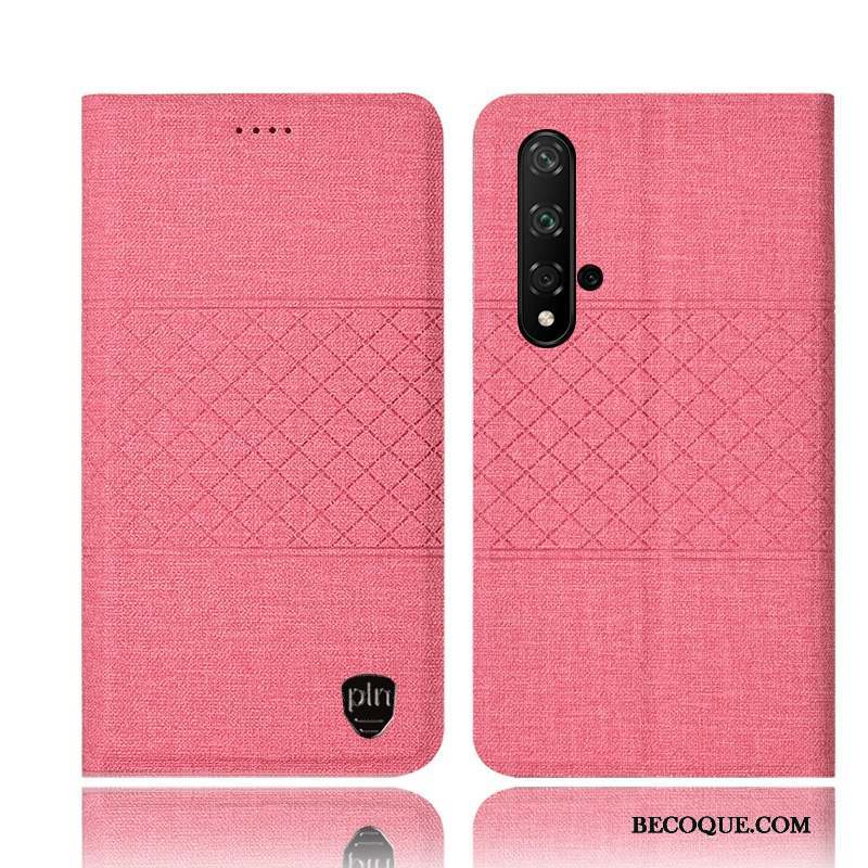 Huawei Nova 5t Coque Étui Incassable Lin Tout Compris Protection Rose