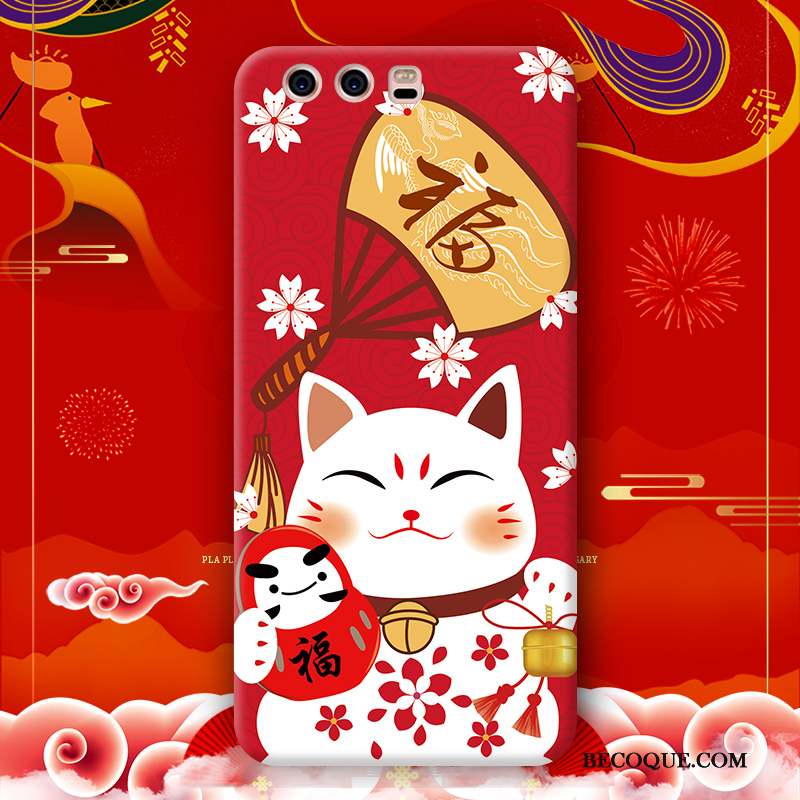Huawei P10 Coque De Téléphone Incassable Rouge Richesse Chat Tout Compris