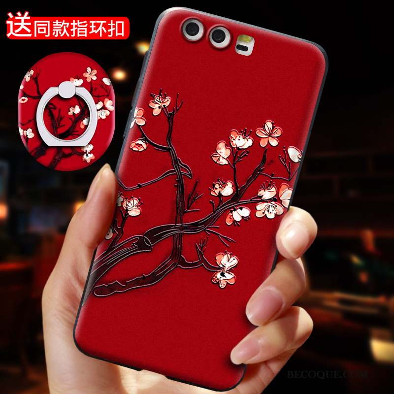Huawei P10 Plus Rouge Incassable Gaufrage Fluide Doux Coque De Téléphone Silicone