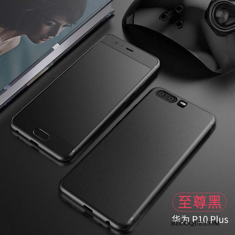 Huawei P10 Plus Étui Coque De Téléphone Noir Très Mince Fluide Doux Délavé En Daim