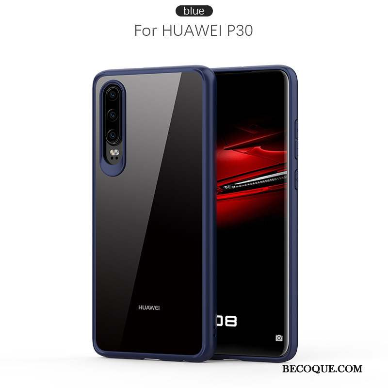 Huawei P30 Coque De Téléphone Étui Pu Bleu Protection Téléphone Portable