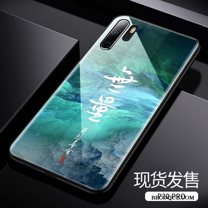 Huawei P30 Pro Style Chinois Vert Verre Protection Coque De Téléphone Tendance