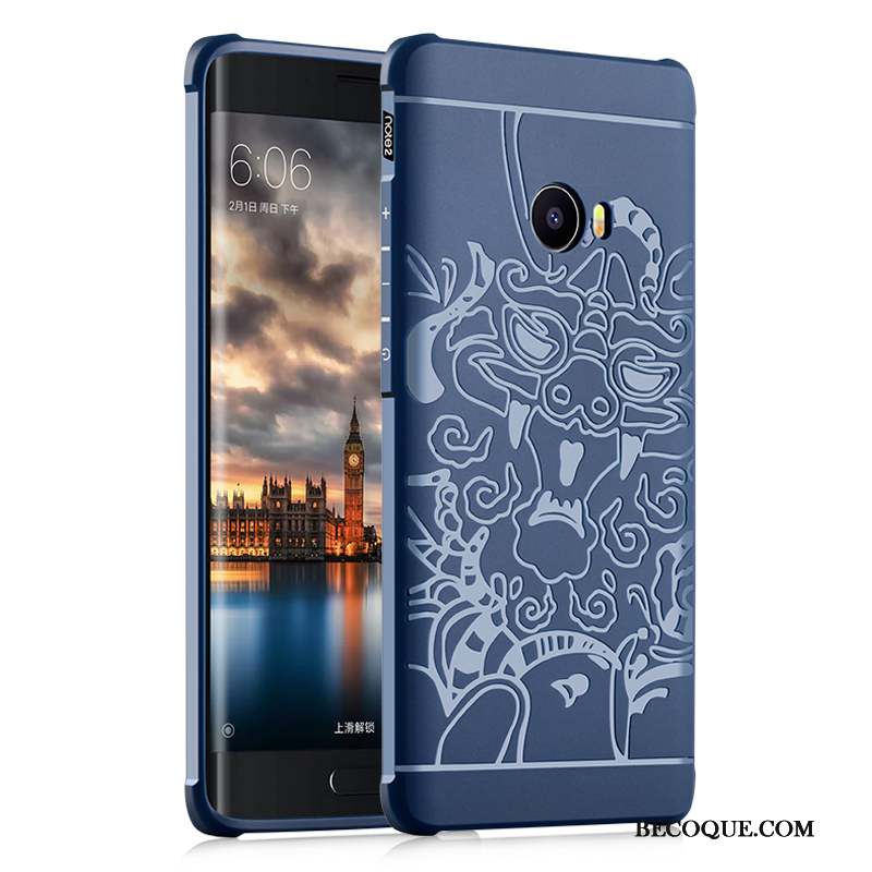 Mi Note 2 Gaufrage Fluide Doux Protection Délavé En Daim Coque De Téléphone Bleu