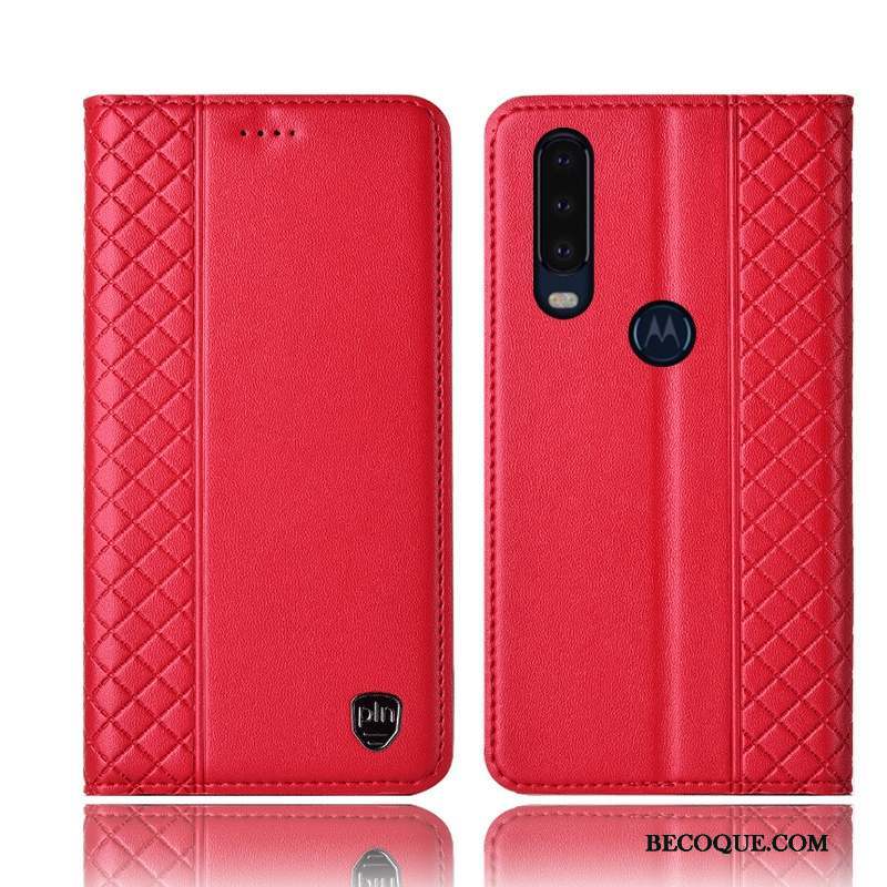 Motorola One Action Étui Étui En Cuir Rouge Incassable Protection Coque De Téléphone