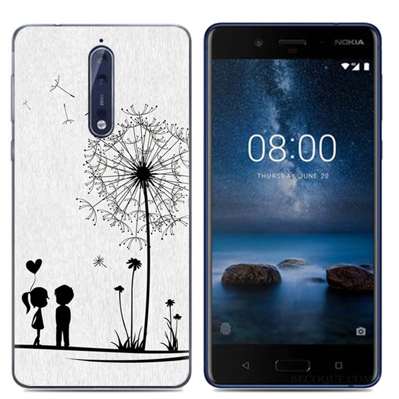Nokia 8 Dessin Animé Blanc Étui Coque De Téléphone Protection