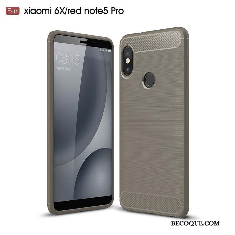 Redmi Note 5 Pro Coque Gris Fibre Protection Étui Rouge