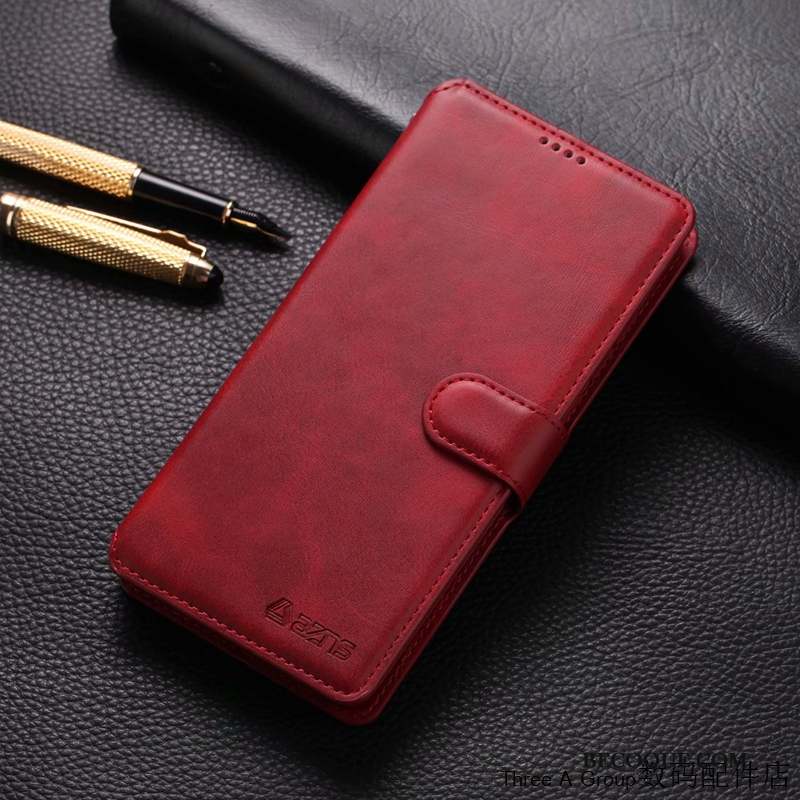 Redmi Note 8 Pro Étui En Cuir Business Personnalité Coque De Téléphone Rouge Housse