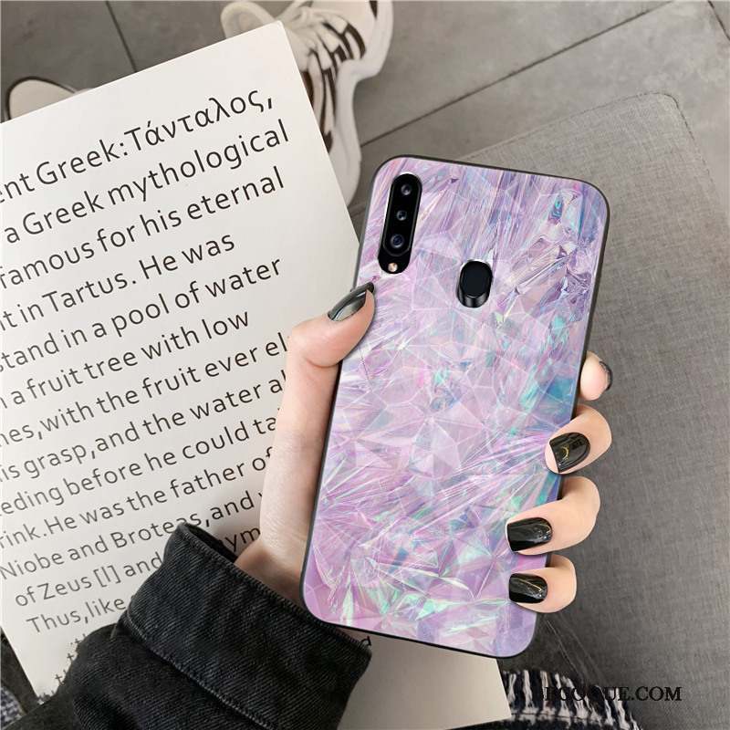 Samsung Galaxy A20s Violet Coque De Téléphone Losange Modèle Fleurie Silicone Cœur
