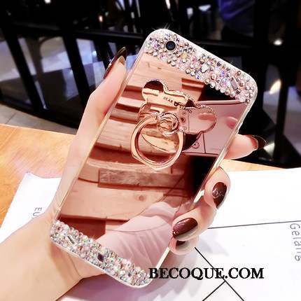 Samsung Galaxy A7 2015 Coque Or Rose Créatif Silicone Anneau Personnalité Strass