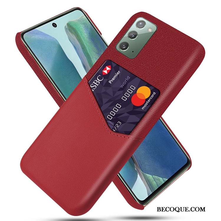 Samsung Galaxy Note20 Délavé En Daim Coque De Téléphone Carte Sac Rouge Incassable