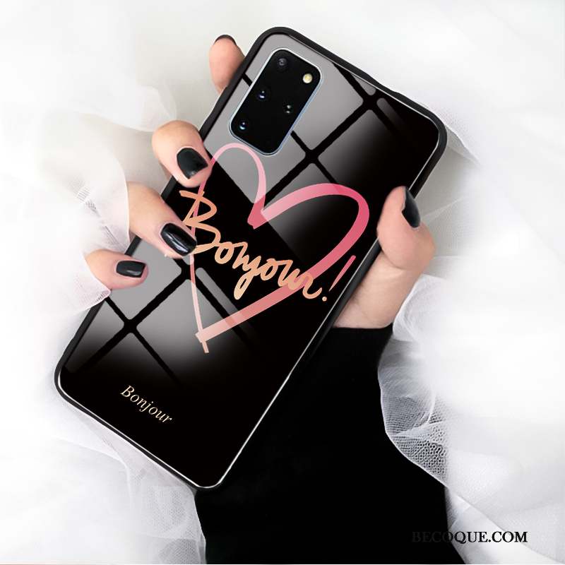 Samsung Galaxy S20+ Coque Amour Verre Fluide Doux Personnalité Mode Noir