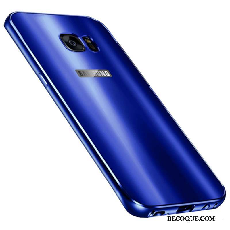 Samsung Galaxy S7 Coque Métal Incassable Border Bleu Téléphone Portable Étui