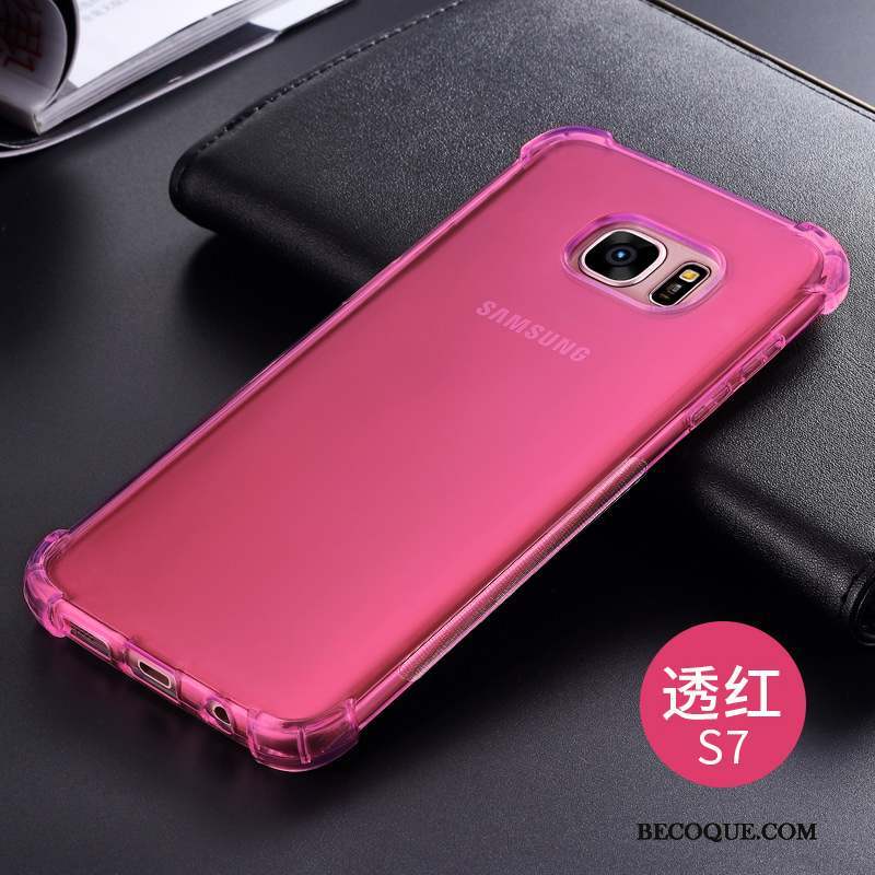 Samsung Galaxy S7 Coque Étui Protection Tendance Transparent Incassable Rouge