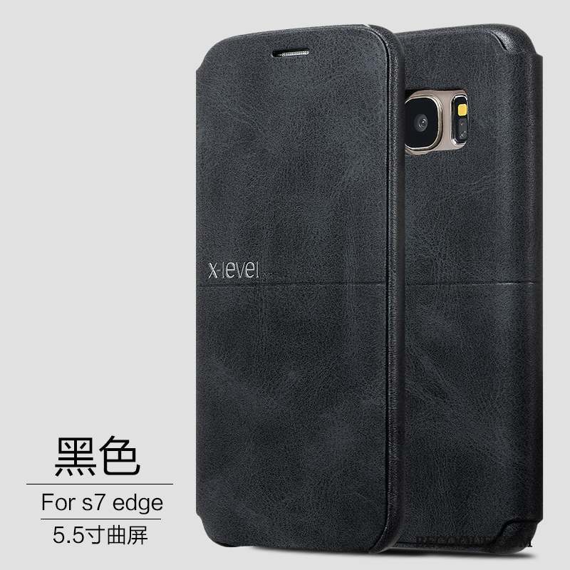 Samsung Galaxy S7 Edge Coque De Téléphone Étui En Cuir Clamshell Protection Très Mince Noir
