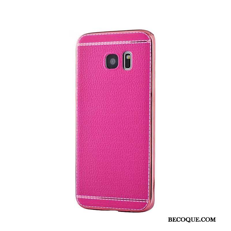 Samsung Galaxy S7 Edge Coque Placage Rouge Protection Cuir Modèle Fleurie Business