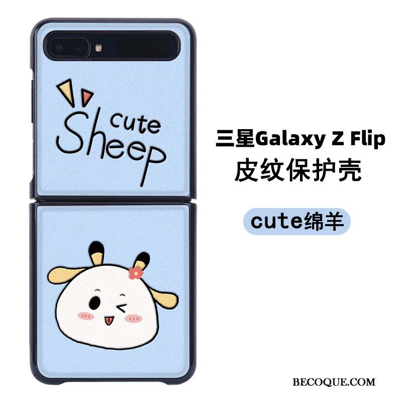 Samsung Z Flip Charmant Bleu Gaufrage Étui Cuir Coque De Téléphone
