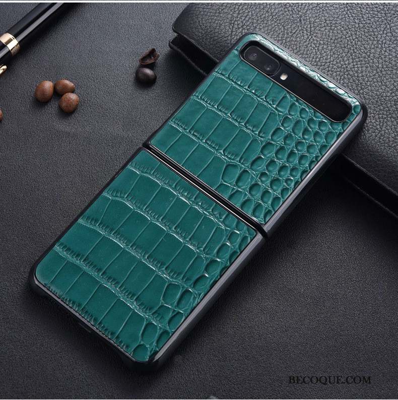 Samsung Z Flip Étui En Cuir Incassable Vert Téléphone Portable Coque De Téléphone Protection