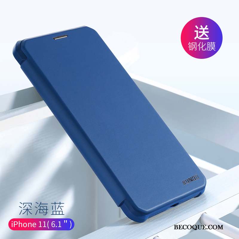 iPhone 11 Coque De Téléphone Étui En Cuir Incassable Créatif Tout Compris Bleu