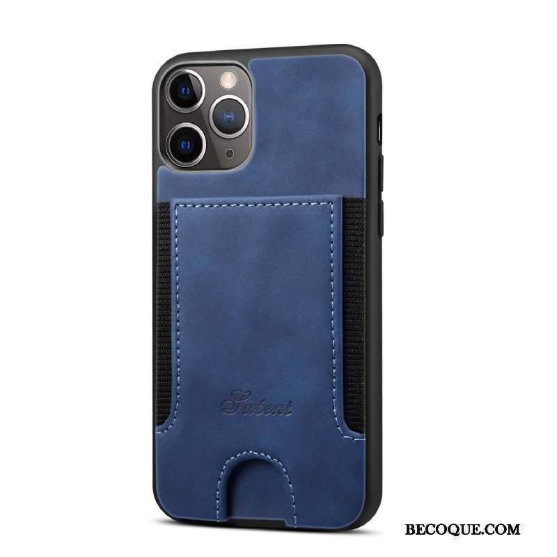 iPhone 12 Pro Max Coque Carte Élastique Couvercle Arrière Protection Étui En Cuir Bleu