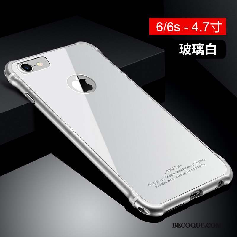 iPhone 6/6s Plus Coque Incassable Verre Métal Étui Blanc Tendance
