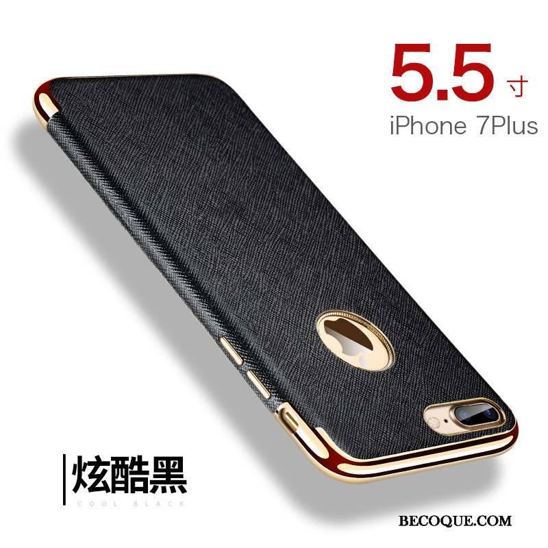 iPhone 7 Plus Coque Protection Qualité Cuir Noir Fluide Doux Magnétisme