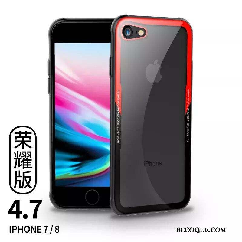 iPhone 8 Coque Noir Étui Métal Incassable Rouge Tendance