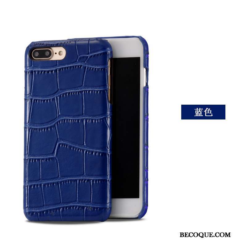 iPhone 8 Plus Coque Crocodile Modèle Incassable Étui Protection Étui En Cuir Bleu