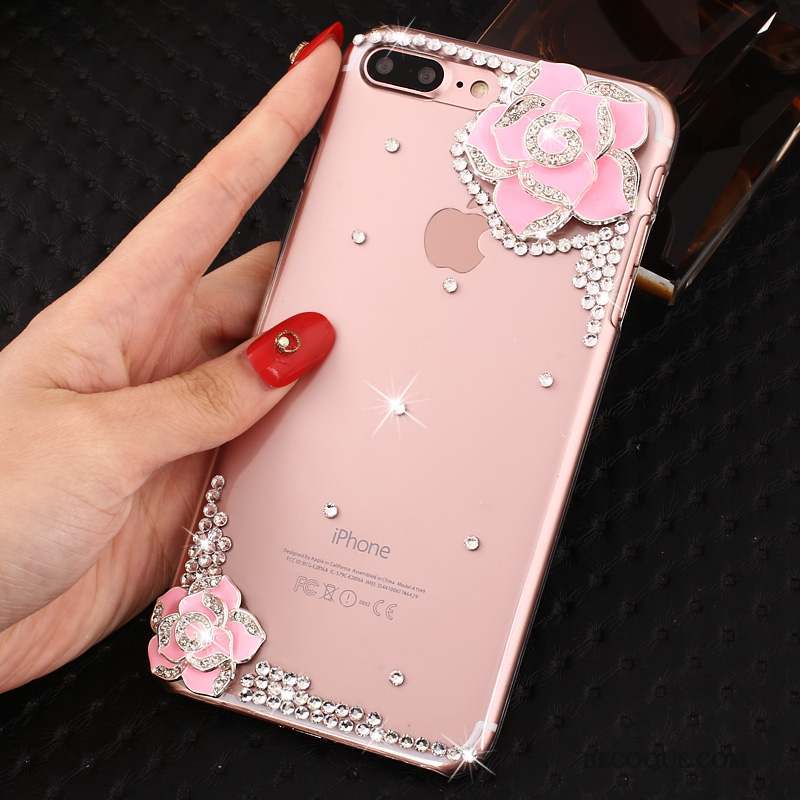 iPhone 8 Plus Coque De Téléphone Incruster Strass Étui Nouveau Rose Transparent
