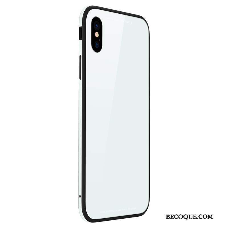 iPhone 8 Plus Coque Téléphone Portable Blanc Métal Verre Trempé Incassable Étui