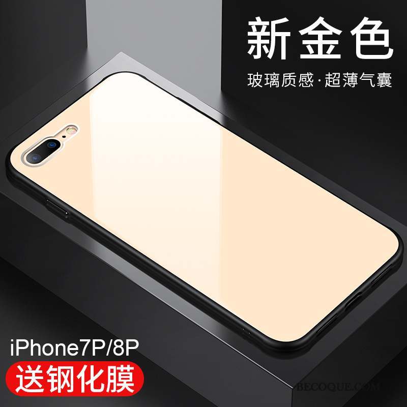 iPhone 8 Plus Verre Transparent Silicone Or Coque Difficile