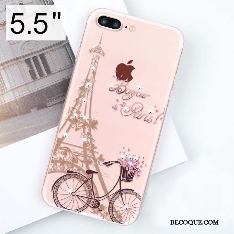 iPhone 8 Plus Étui Coque De Téléphone Or Rose Transparent Strass Silicone