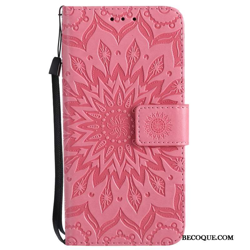 iPhone Xs Coque Fleur Soleil Étui En Cuir Housse Protection Rose
