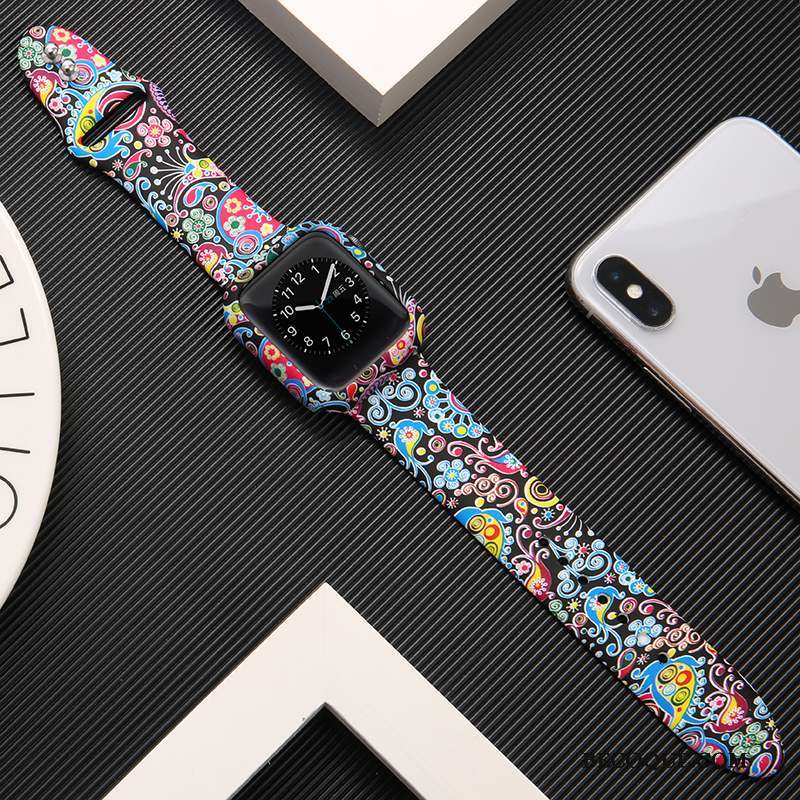 Apple Watch Series 1 Imprimé Silicone Noir Protection Coque Marque De Tendance