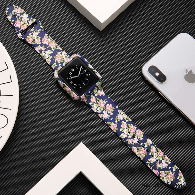 Apple Watch Series 1 Imprimé Silicone Noir Protection Coque Marque De Tendance