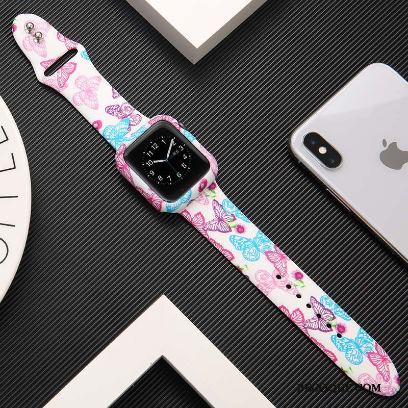 Apple Watch Series 1 Imprimé Silicone Noir Protection Coque Marque De Tendance