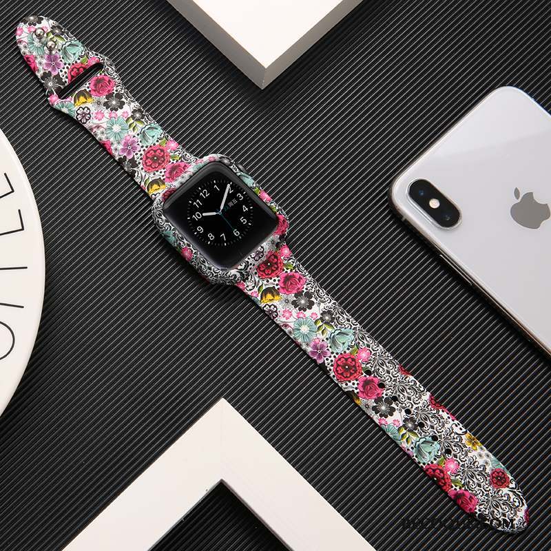 Apple Watch Series 1 Imprimé Silicone Noir Protection Coque Marque De Tendance