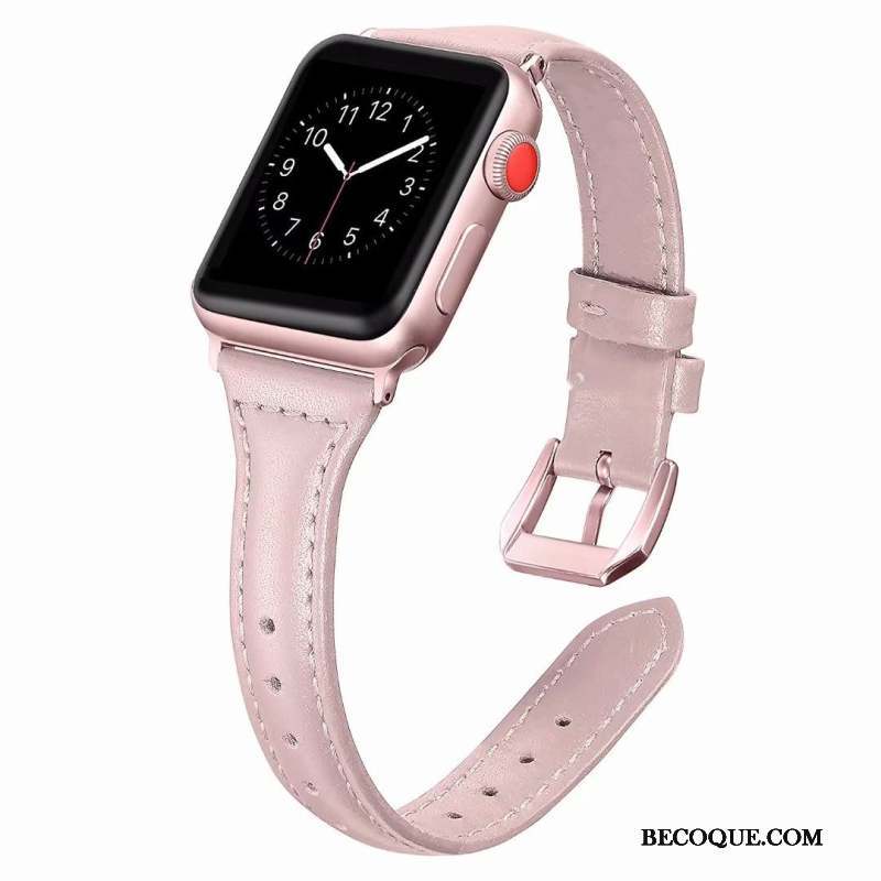 Apple Watch Series 3 Coque Cuir Véritable Côté Fin Rose