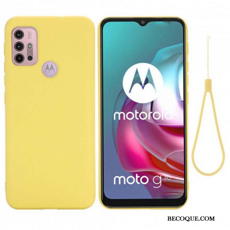 Coque Moto G30 / Moto G10 Silicone Liquide avec Lanière