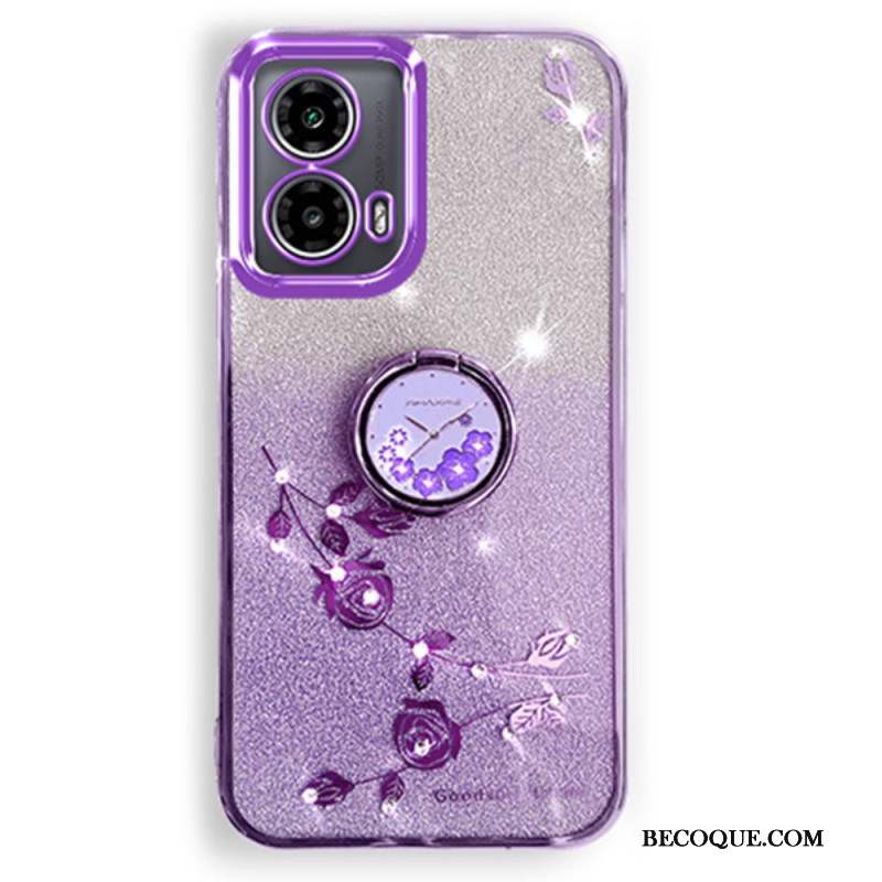 Coque Motorola Edge 50 Fusion Fleurs et Strass Anneau-Support