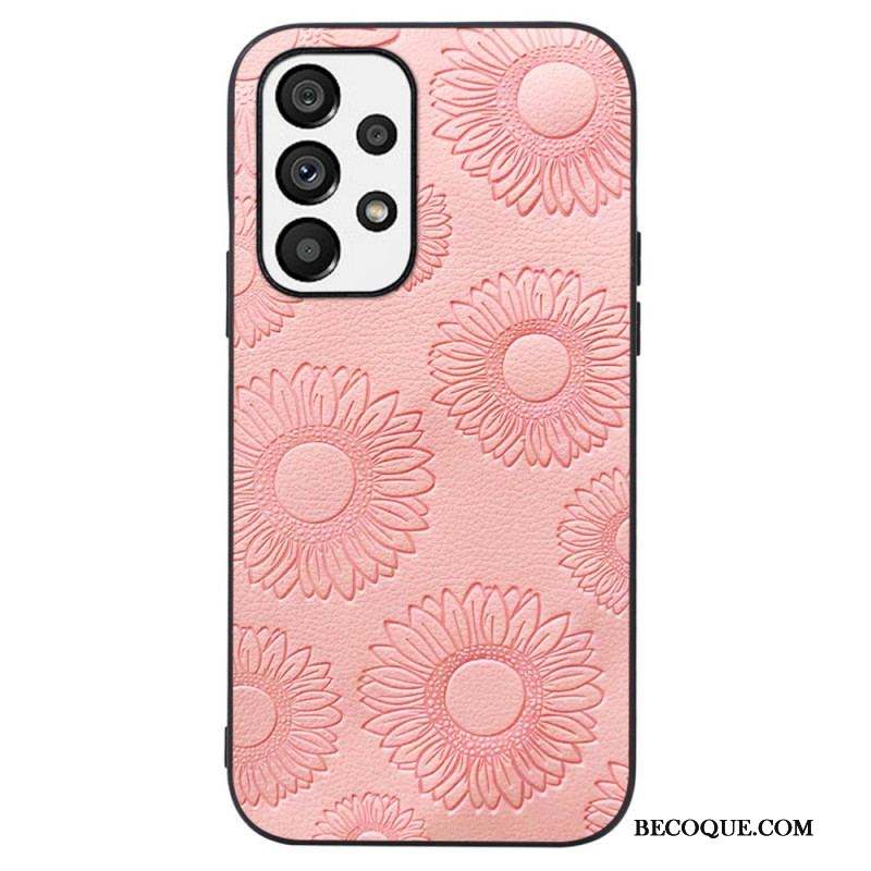 Coque Samsung Galaxy A13 Effet Cuir Fleurs