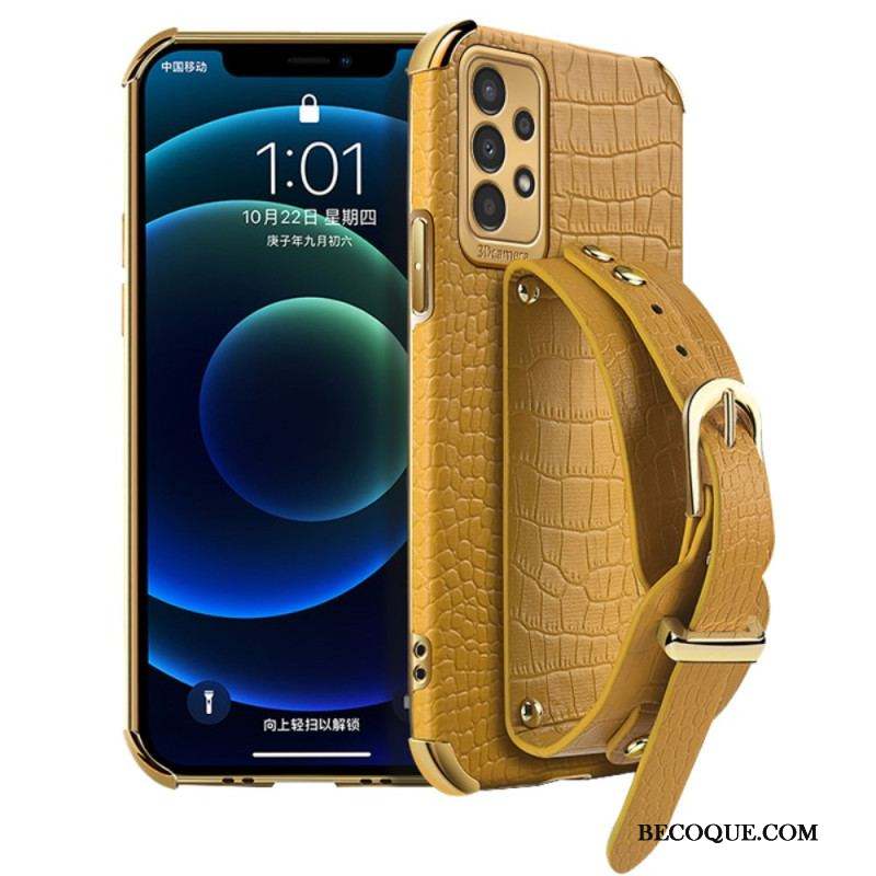 Coque Samsung Galaxy A13 Style Crocodile avec Sangle Support