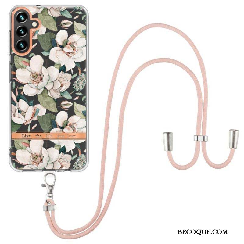 Coque Samsung Galaxy A54 5G à Cordon Fleurs