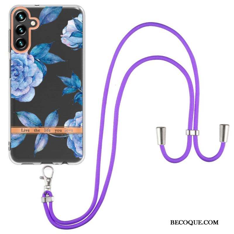 Coque Samsung Galaxy A54 5G à Cordon Fleurs