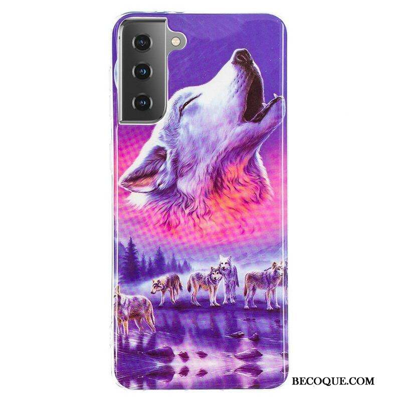 Coque Samsung Galaxy S21 5G Série Loup Fluorescente