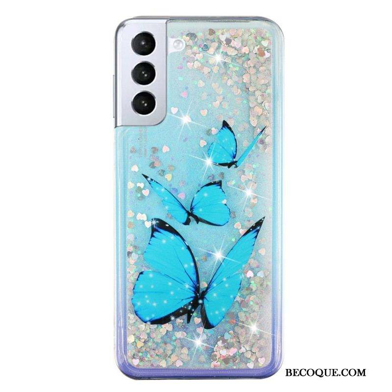 Coque Samsung Galaxy S22 5G Paillettes Papillons