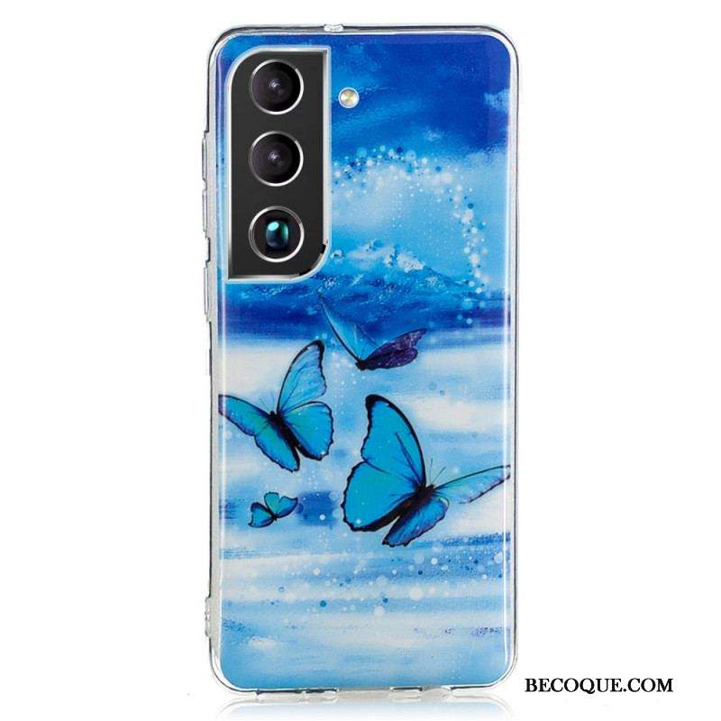 Coque Samsung Galaxy S22 5G Papillons Bleus Fluorescente