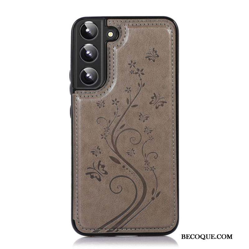 Coque Samsung Galaxy S22 5G Simili Cuir Porte-Cartes Support Fleurs